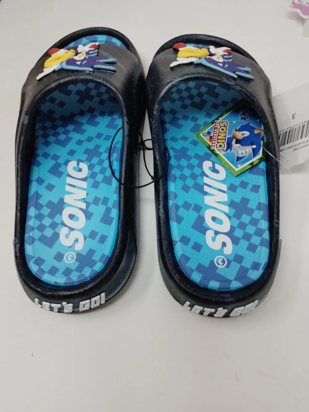 Sonic the Hedgehog Kids Slide Sandals in Blue and Black, Size 3